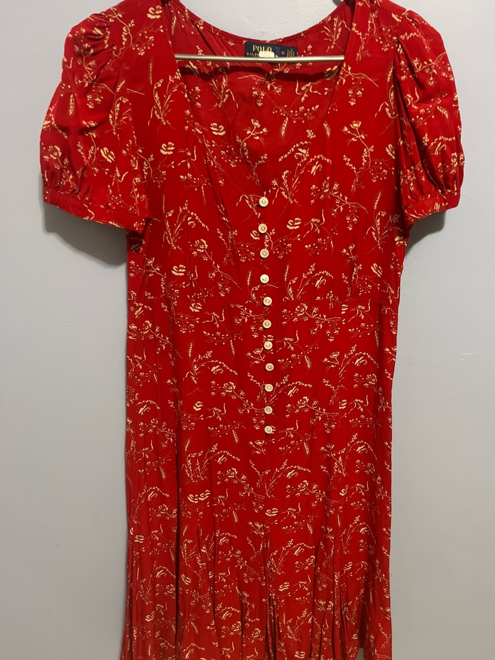 Polo by Ralph Lauren Red Floral Button-Front Midi Dress